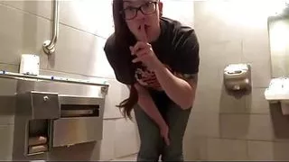Quick Public Restroom Masturbation Show