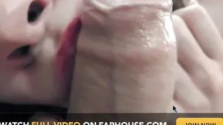 Girl With Red Big Lips Blowing Cock Close-up