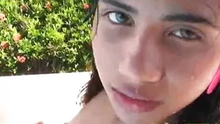 Tobie teen masturbating outdoors by the pool