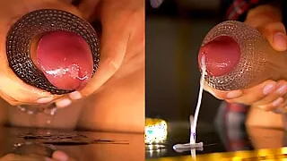 Throbbing Uncut Cock Cum Inside Clear Sex Toy Close Up