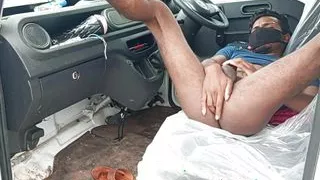 Forest outdoor took the car to the woods and treated me with a toy with great pleasure.