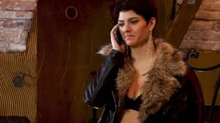 Milf Babe Steps on Stomach of Slave Boy