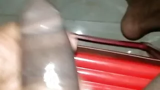 My Homemade Big Cock Masturbation in Condom And Huge Cum