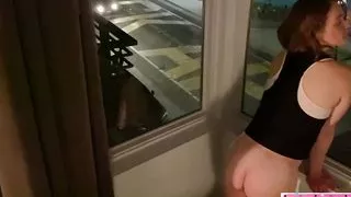 Dom fucks his sub in front of a busy window