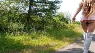 Longpussy, out for a walk in my Boots & Clothes too short for my Floppy Tits and Long Pussy. Enjoy