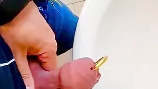 Cheeky mirror leather wank show off