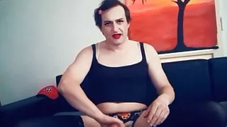 Czech CD Barbara White playing with her pussy-cock on camera