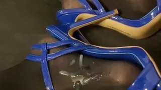 Blue Vinyl Leggings and Blue High Heels