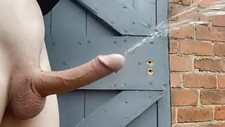 Hot Guy Jerking his Big Cock in The Rain