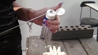 Cruel girl next door teenie dominatrix enjoys tormenting his cock with a sadistic catheter handjob