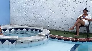 I Go To The Pool With My Wife And While She Is Neglected With Her Cell Phone I Fuck Her Stepsister In Her Noses