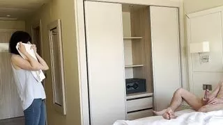 PUBLIC DICK FLASH. I pull out my dick in front of a hotel maid and she agreed to jerk me off.