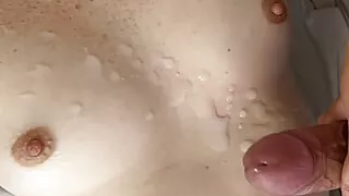 Bulgarian boy cum on my wife tits