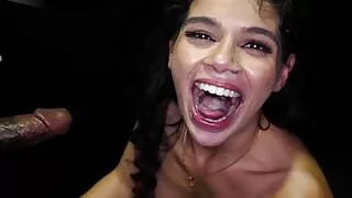 SUPER HOT SMALL LATINA BABE's 1st Time At The Gloryhole