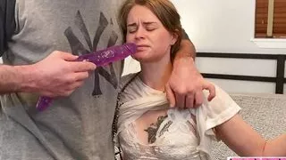 Innocent blonde gets destroyed by huge dildo