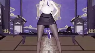 Genshin Impact - Raiden - Sexy Ofiice Pantyhose + Skirt Dance + Sex With Huge Cock