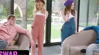 Step Sisters Demi Hawks & Adrianna Jade Ride Step Brothers' Big Fat Cocks During Art Class - SisSwap