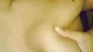 Girl press her boobs