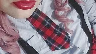 Sissy juvia jolie wears a sexy schoolgirl Outfit and plays around with her dick