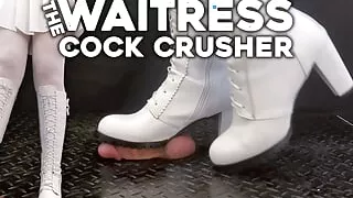 House Waitress Traps and Dominates you in White Dangerous Boots - TamyStarly - (Edited Version) CBT, Ballbusting