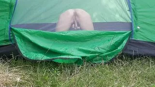 I spy on my stepsister masturbating in a tent outside and shaking with orgasm - Lesbian-illusion