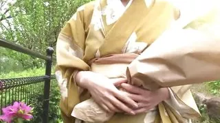 Japanese wife in kimono flower arrangement private class leads to sex