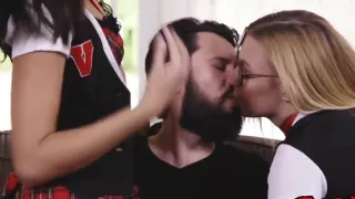 naughty young schoolgirls taking turns with big hard dick