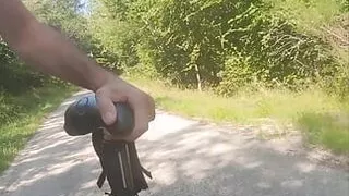 Flashing dick on bike and surprise