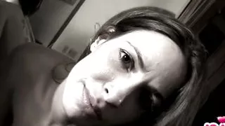 Stockinged lesbian nina strips off