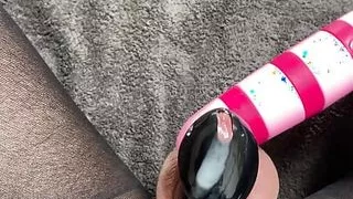 POV vibrator chastity cage cum shot