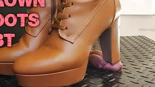 CBT and Cock Crush Trample in Brown Knee High Boots with TamyStarly - Ballbusting, Bootjob, Shoejob