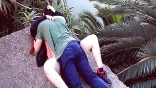 Young couple having sex in the park before college