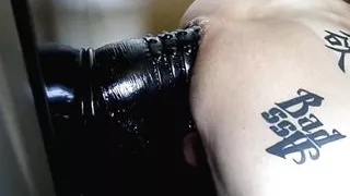 Backing up onto my huge monster dildo