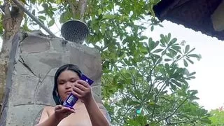 Outdoor shower feat chubby asian