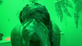 Chubby tatted goth milf enjoys a lathered wet shower