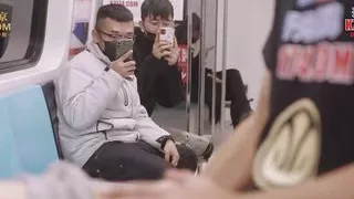Sexy model teasing the big cock to fuck her wet pussy on the subway