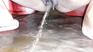 Stepmom Is Taking off Her Panty and Peeing in the Bathroom.