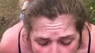 Deepthroat Blowjob in the Woods with Cum Shot