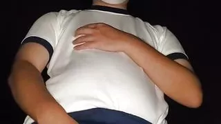 Japanese boy in PE uniform started peeing after masturbating