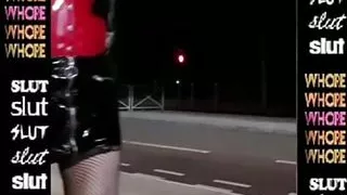 busty sissy does the whore at the bus stop