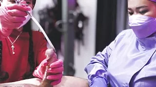 Sadistic Nurses Milking their patient with Urethra Sounding