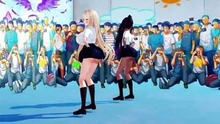 2 Huge Tits Schoolgirls Dancing + Gradual Undressing (3D HENTAI)