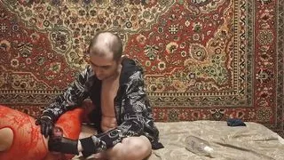 She was fucked in all her holes in her pussy and ass with a long thick dildo from a man Double Penetration