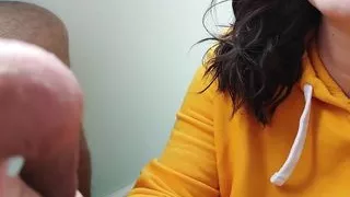 Sensual and detailed blowjob with red lips, close-up