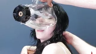 Face fucked teen sub filled with food