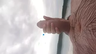 My wife jerks my cock with a happy ending in the inflatable boat on the lake