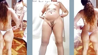 Mirelladelicia striptease, fan club whore taking off her dress and changing panties part 1