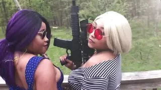 Layla Red dominates Nina Rivera 's pussy in the backyard with her strapon