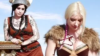 Leya the Viking takes a gold trophy up her ass