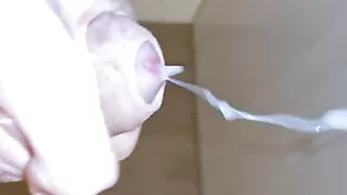 Uncut Cock Squirting Cum from up Close